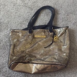 Victoria's Secret Gold and Black Tote Bag with Metallic Sheen